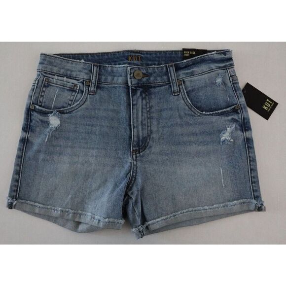 KUT From The Kloth Women's Sz 6 Blue High-Rise Distressed Denim Shorts $79 - Picture 1 of 6